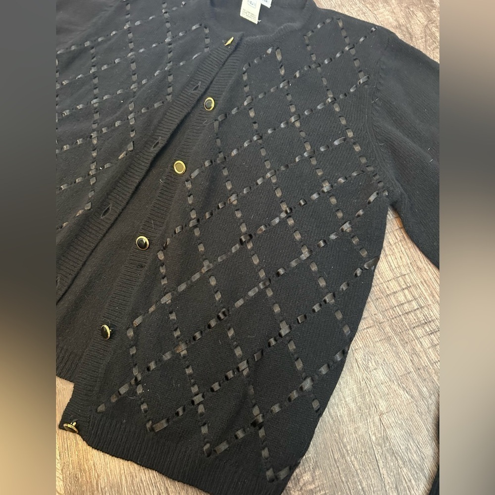 Vintage Talbots Wool Blend Cardigan Black Large - Picture 2 of 7